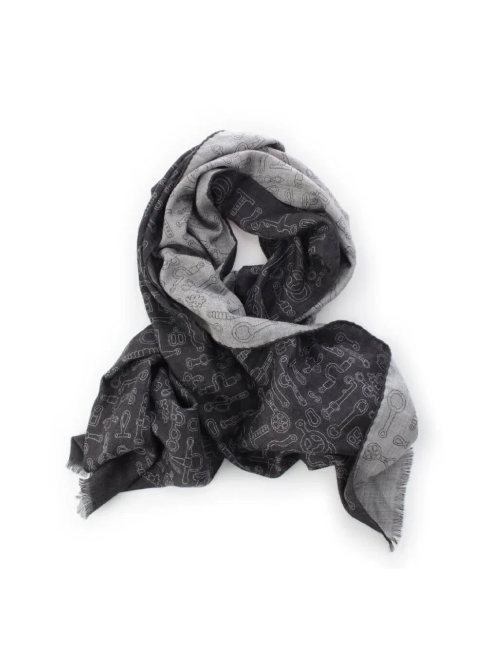 Hermes Cashmere Silk Horse Tack Pattern Large Shawl Scarf Gray - Picture 3 of 10